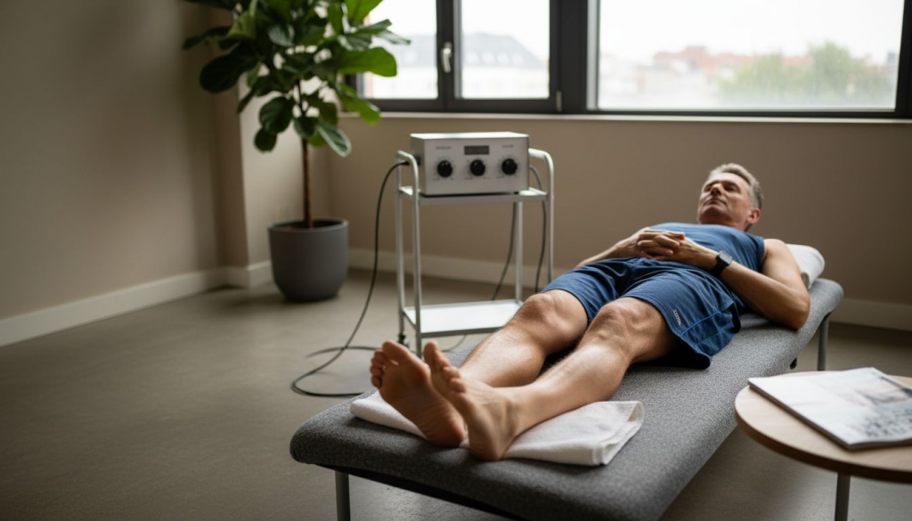 Ein Mann genießt eine PEMF-Behandlung im Wellnessbereich.