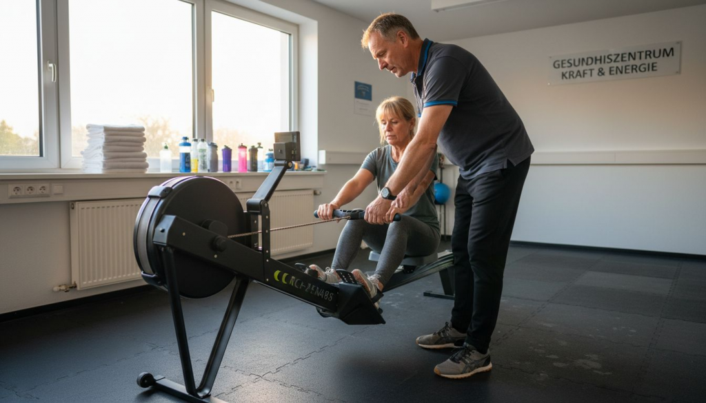 Ein Trainer erklärt anschaulich die Anwendung des Fitnessgeräts im Trainingsalltag.