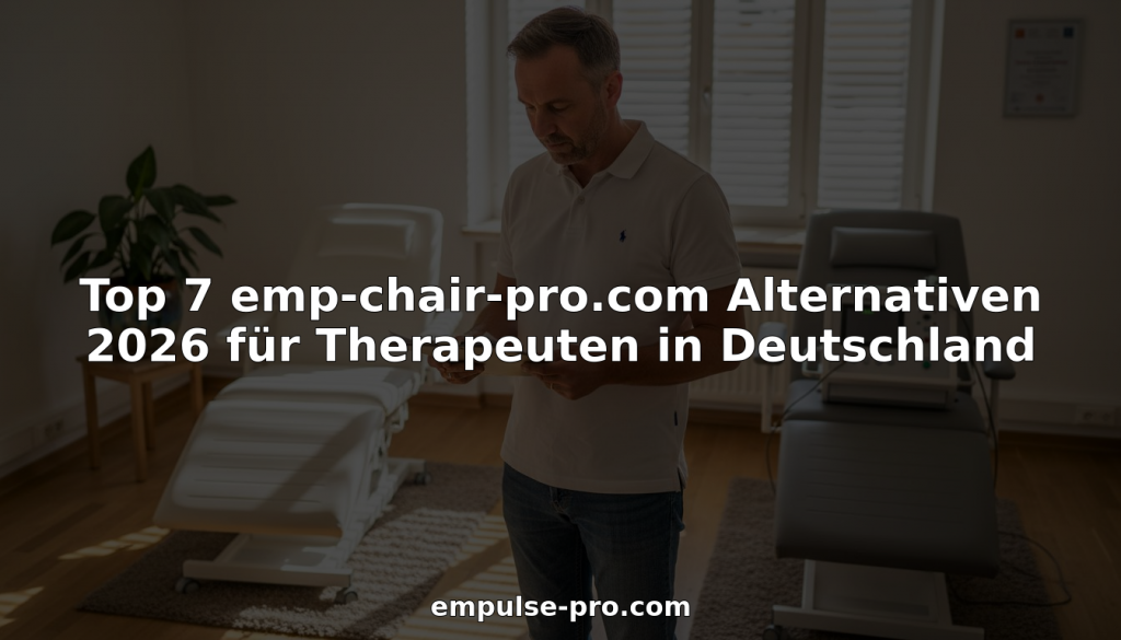 Ein Therapeut prüft und vergleicht verschiedene medizinische Stühle und Geräte, um herauszufinden, welche am besten für den Praxisalltag geeignet sind.